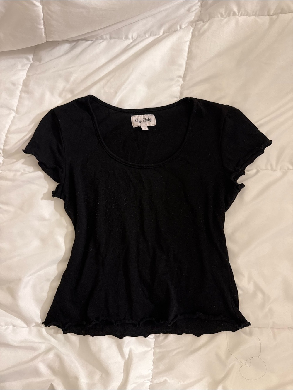 Cozy Baby Black Scoop Neck Ruffle Hem Short Sleeve Tee